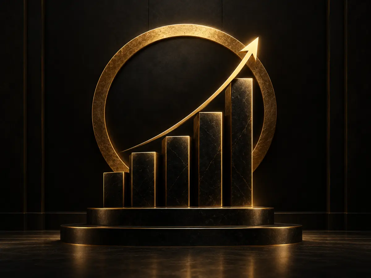 Gráfico ascendente dorado para el pilar Dinero